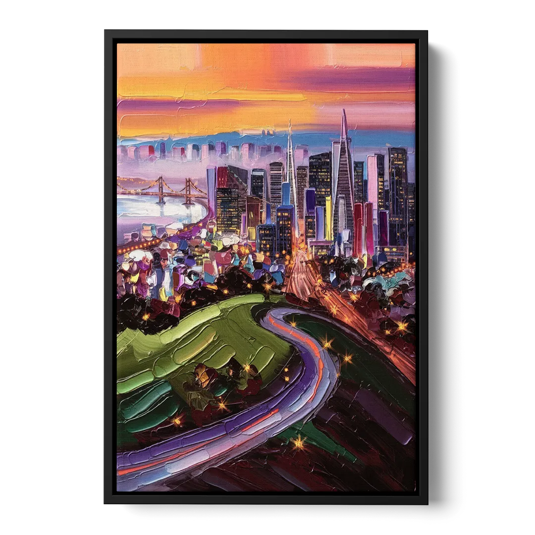 San Francisco Twin Peaks View Front - Black Canvas Wall Art
