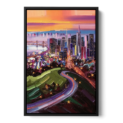 San Francisco Twin Peaks View Front - Black Canvas Wall Art