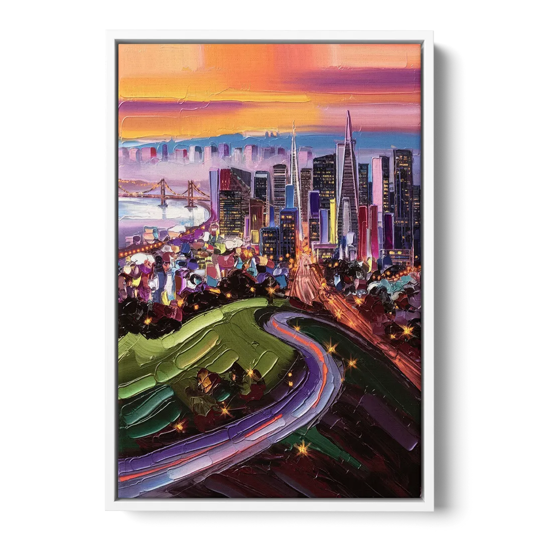 San Francisco Twin Peaks View Front - White Canvas Wall Art