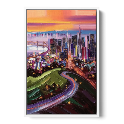 San Francisco Twin Peaks View Front - White Canvas Wall Art