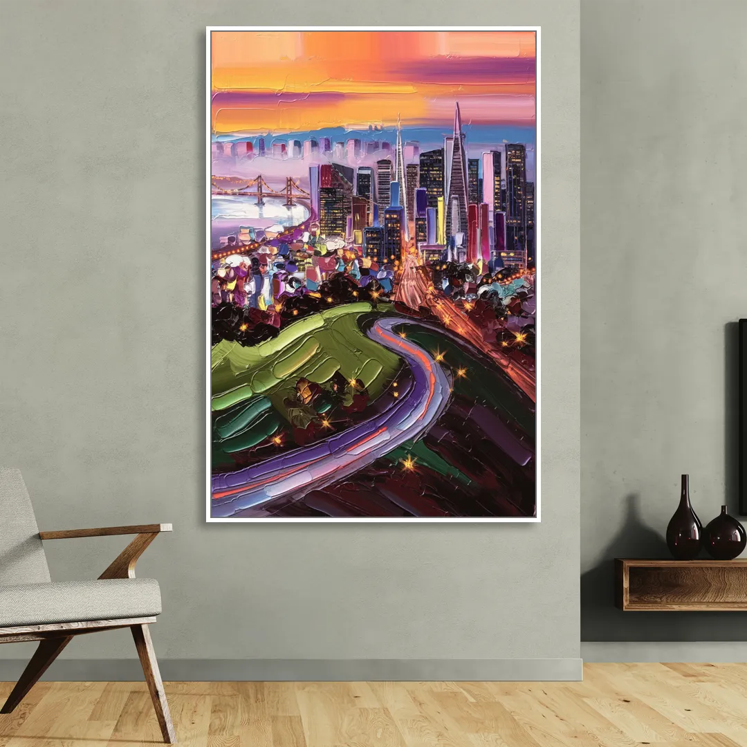 San Francisco Twin Peaks View Living Room - White Canvas Wall Art