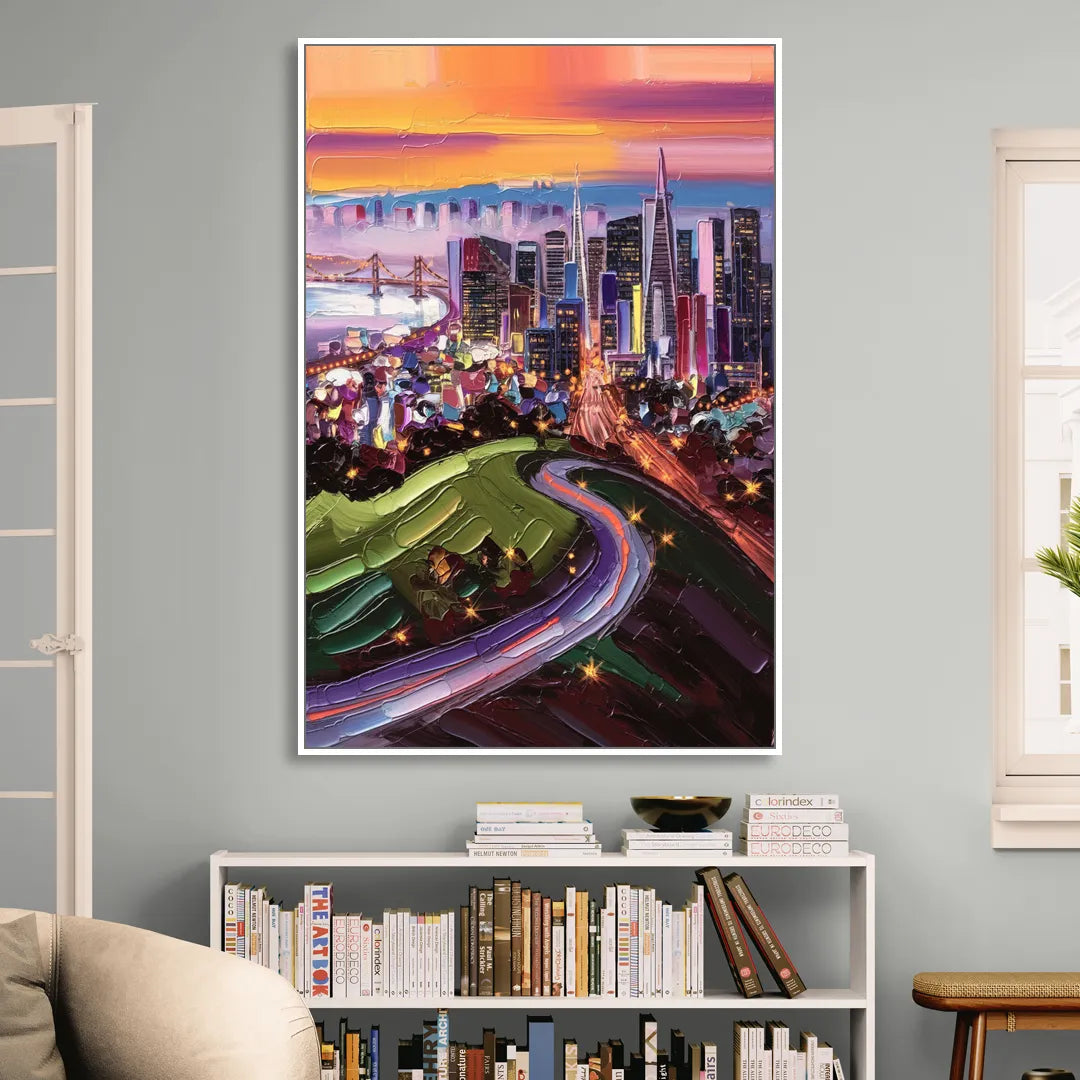 San Francisco Twin Peaks View Sitting Room - White Canvas Wall Art