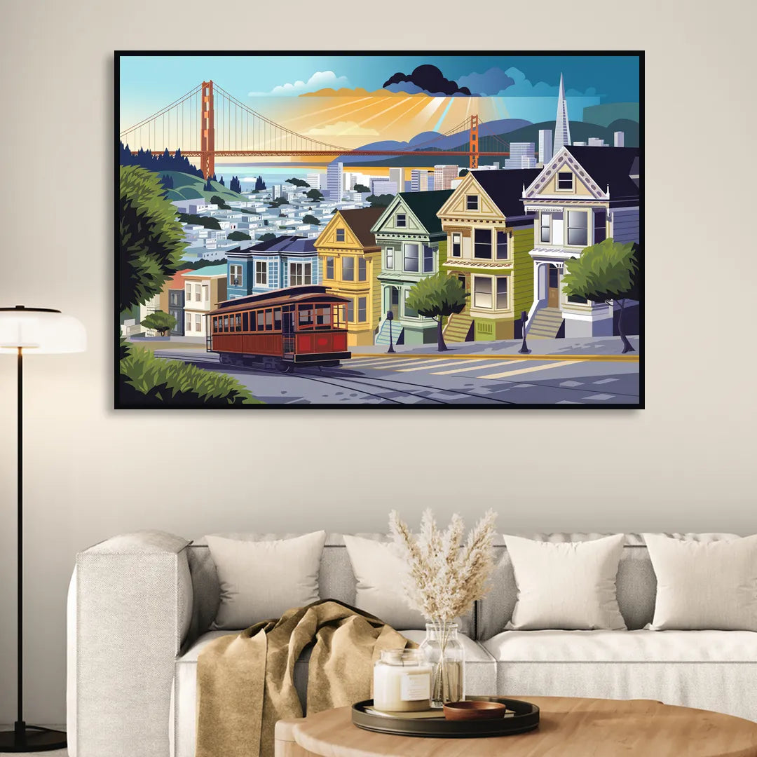 San Francisco Urban Landscape Living Room - Black Canvas Wall Art