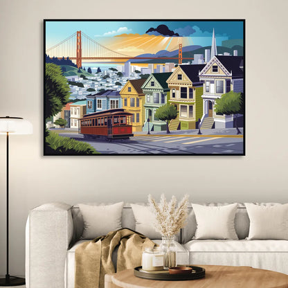 San Francisco Urban Landscape Living Room - Black Canvas Wall Art