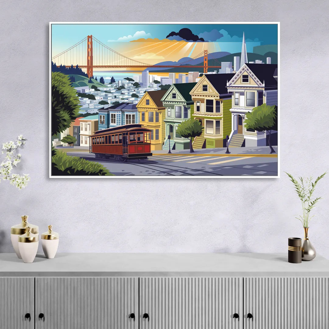 San Francisco Urban Landscape Living Room - White Canvas Wall Art