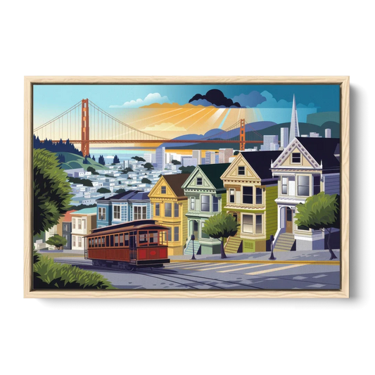 San Francisco Urban Landscape - Oak Framed Canvas Wall Art - Front