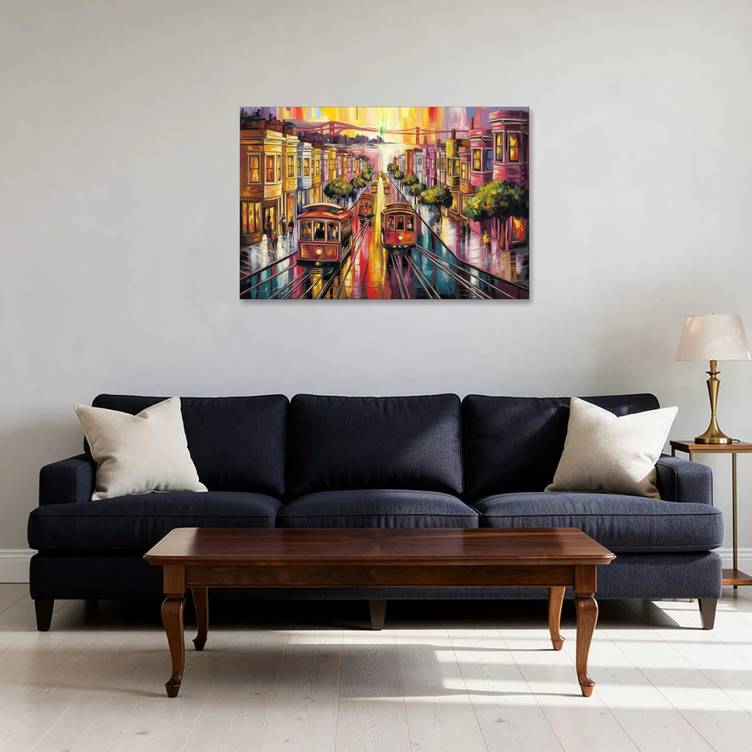 San Francisco Vibrant Streets - Canvas Wall Art - Sofa - 36x24