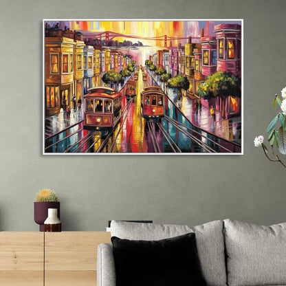 San Francisco Vibrant Streets Living Room - White Canvas Wall Art