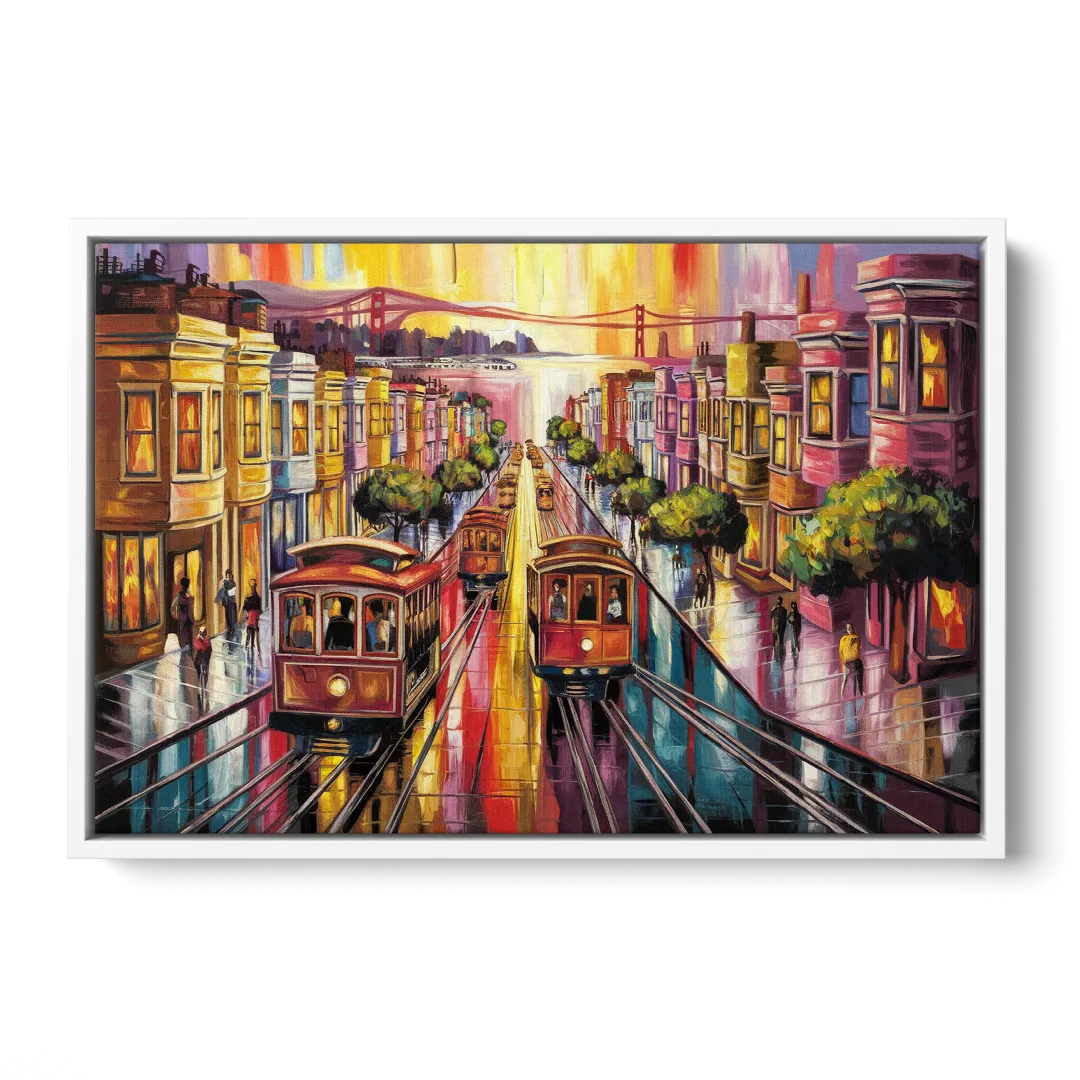 San Francisco Vibrant Streets Front - White Canvas Wall Art