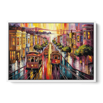 San Francisco Vibrant Streets Front - White Canvas Wall Art