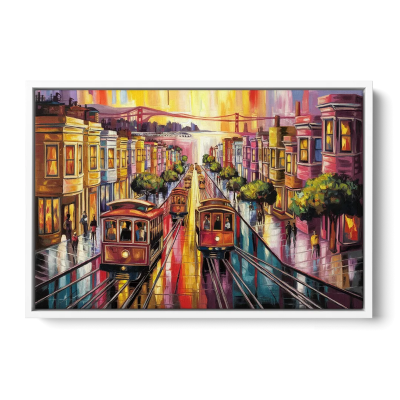 San Francisco Vibrant Streets Front - White Canvas Wall Art