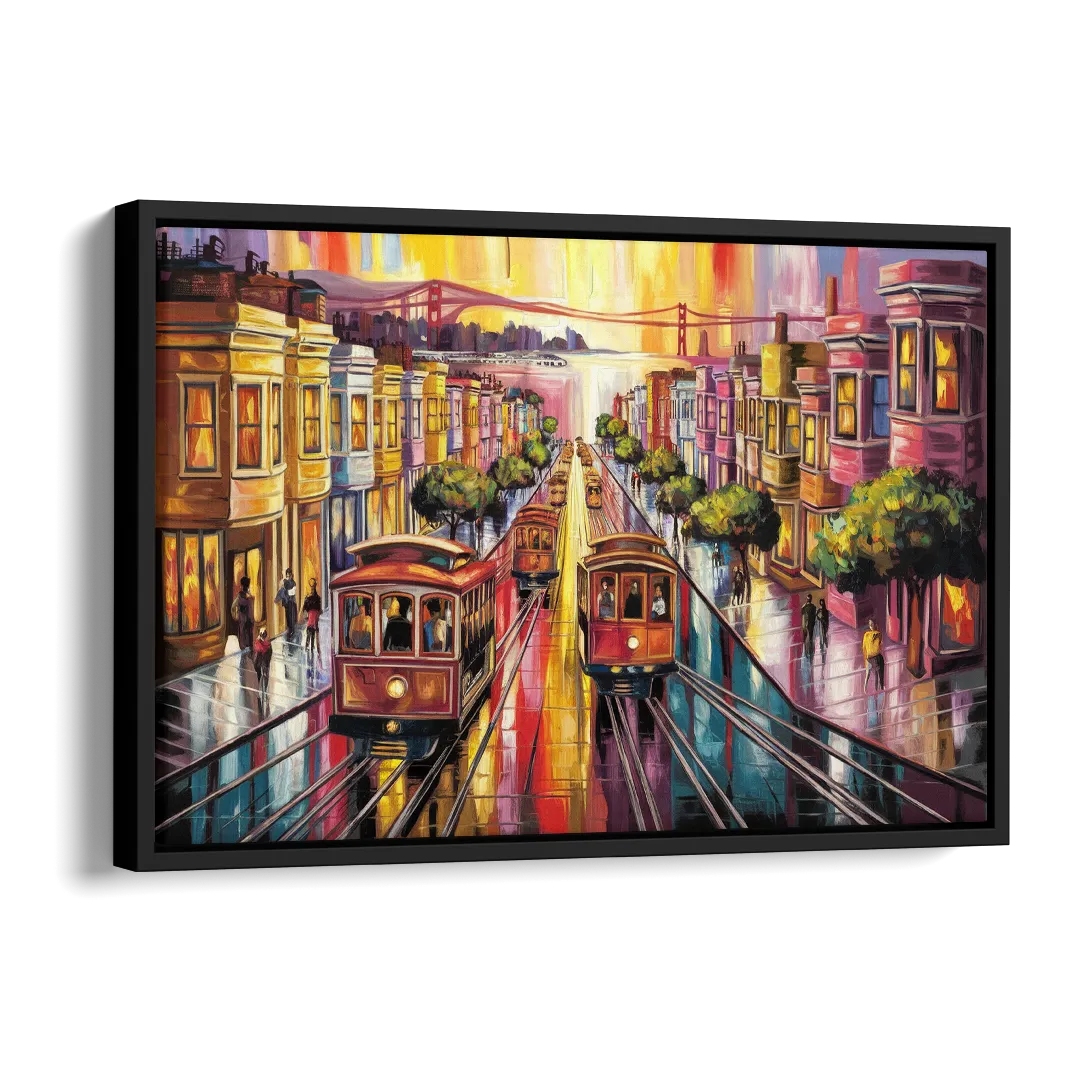 San Francisco Vibrant Streets Side - Black Canvas Wall Art
