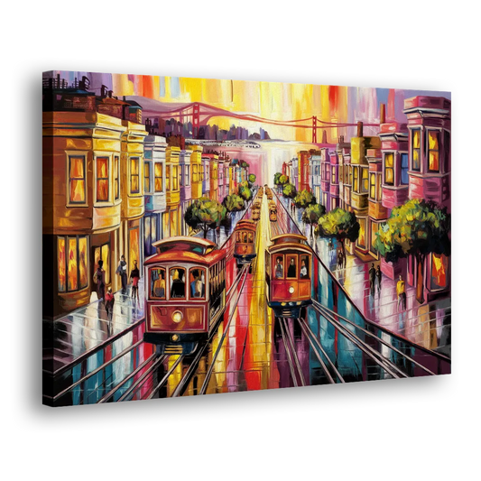 San Francisco Vibrant Streets Side - Canvas Wall Art