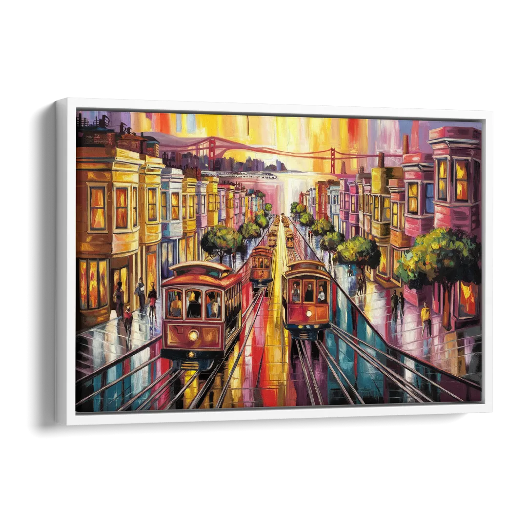 San Francisco Vibrant Streets Side - White Canvas Wall Art
