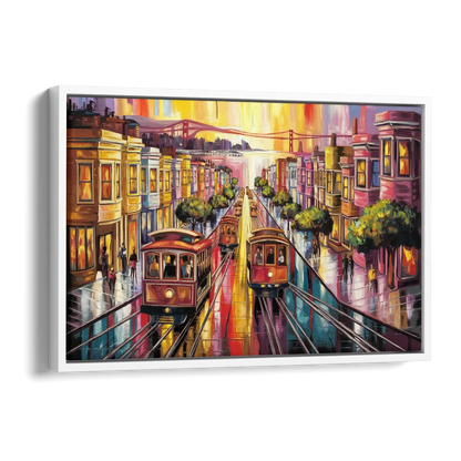 San Francisco Vibrant Streets Side - White Canvas Wall Art