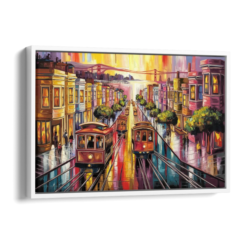 San Francisco Vibrant Streets Side - White Canvas Wall Art