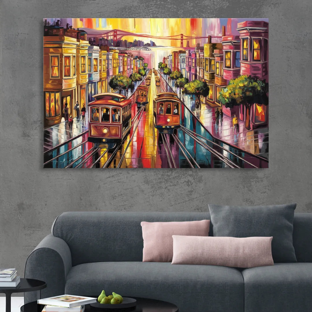 San Francisco Vibrant Streets Living Room - Canvas Wall Art