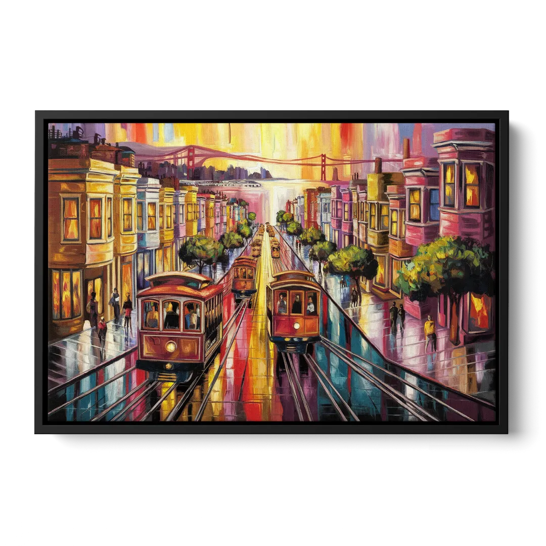 San Francisco Vibrant Streets Front - Black Canvas Wall Art
