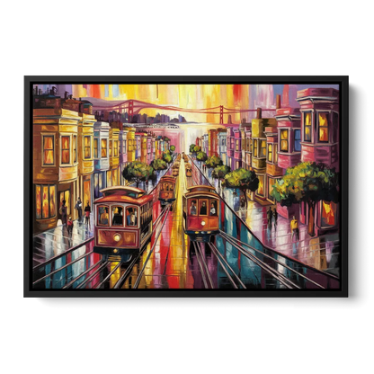 San Francisco Vibrant Streets Front - Black Canvas Wall Art