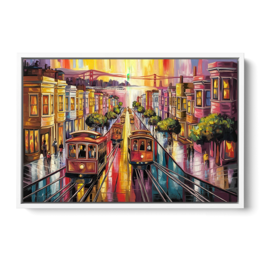 San Francisco Vibrant Streets - White Framed Canvas Wall Art - Front