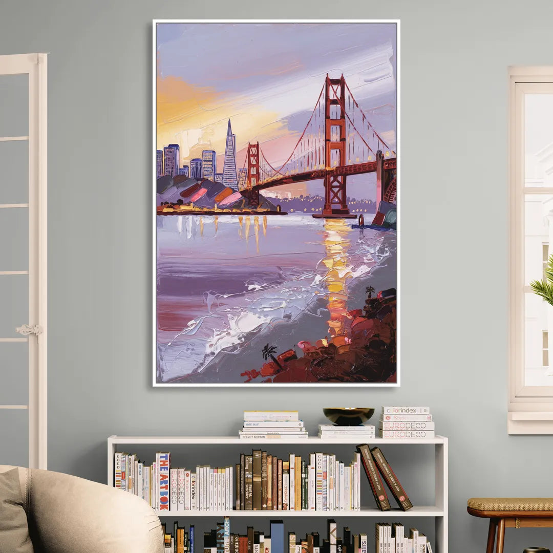San Francisco Waterfront View Bay Living Room - White Canvas Wall Art