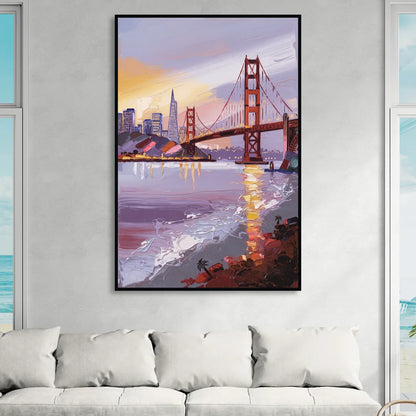 San Francisco Waterfront View Bay Sitting Room - Black Canvas Wall Art
