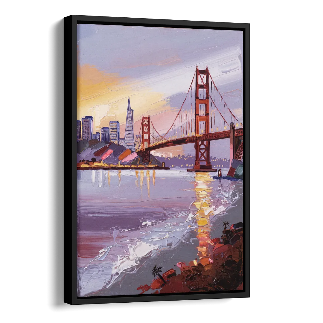 San Francisco Waterfront View Bay Side - Black Canvas Wall Art