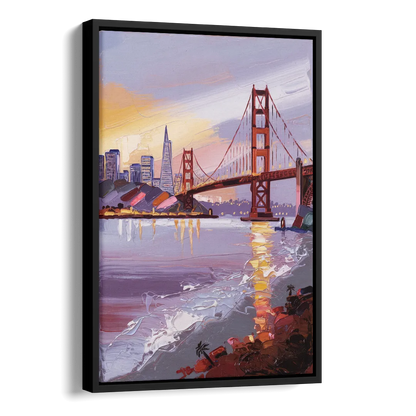 San Francisco Waterfront View Bay Side - Black Canvas Wall Art
