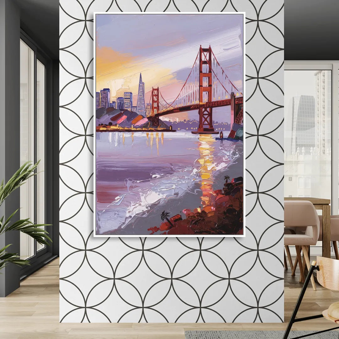 San Francisco Waterfront View Bay Sitting Room - White Canvas Wall Art