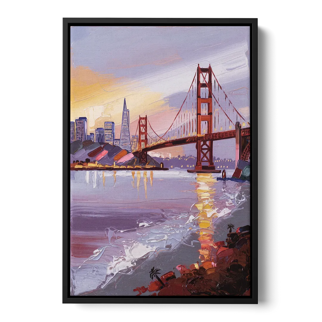 San Francisco Waterfront View Bay Front - Black Canvas Wall Art