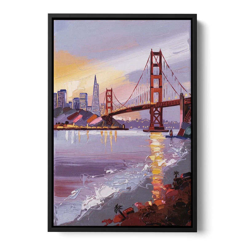 San Francisco Waterfront View Bay Front - Black Canvas Wall Art