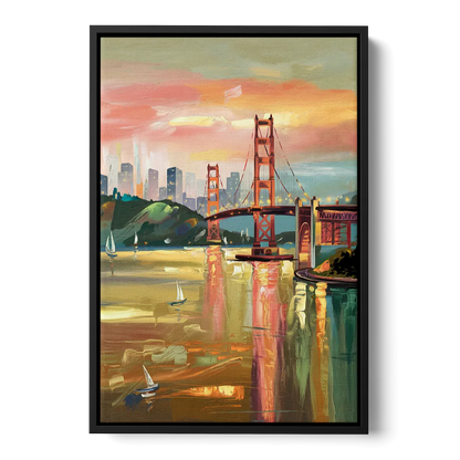 San Francisco Waterfront View Front - Black Canvas Wall Art