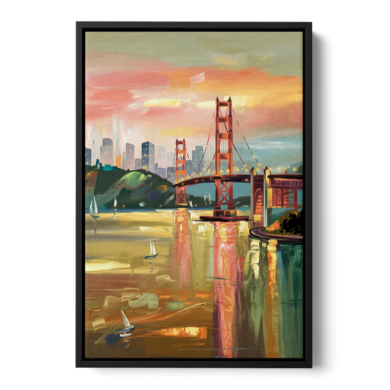 San Francisco Waterfront View Front - Black Canvas Wall Art
