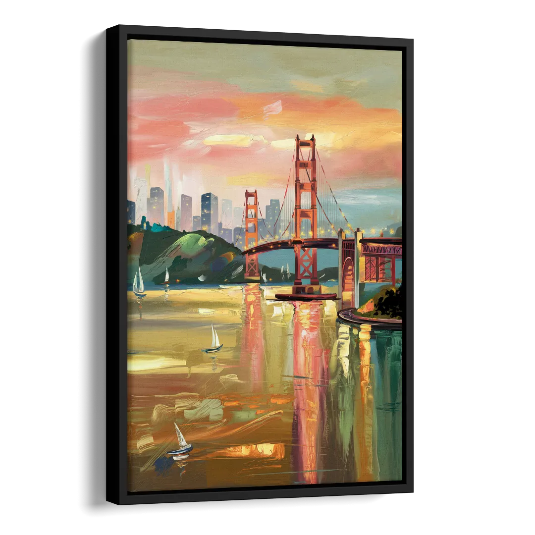 San Francisco Waterfront View Side - Black Canvas Wall Art