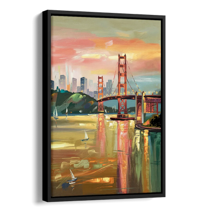 San Francisco Waterfront View Side - Black Canvas Wall Art