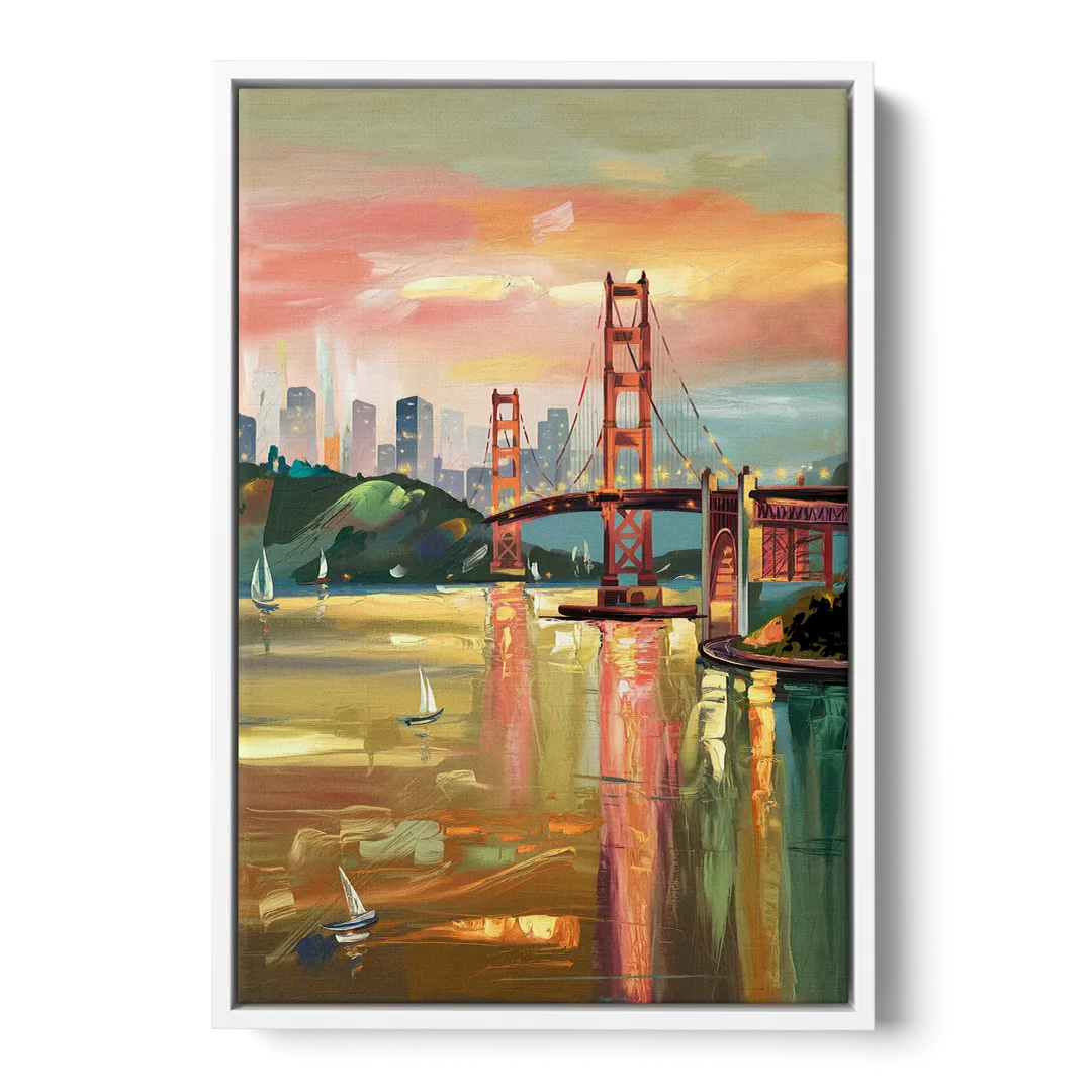 San Francisco Waterfront View Front - White Canvas Wall Art