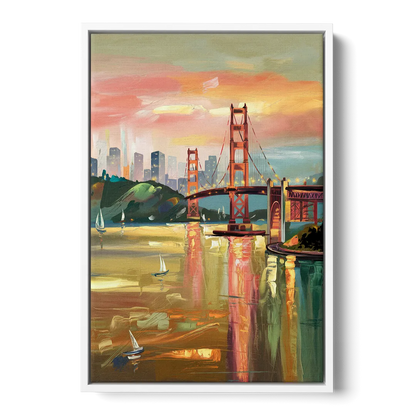 San Francisco Waterfront View Front - White Canvas Wall Art