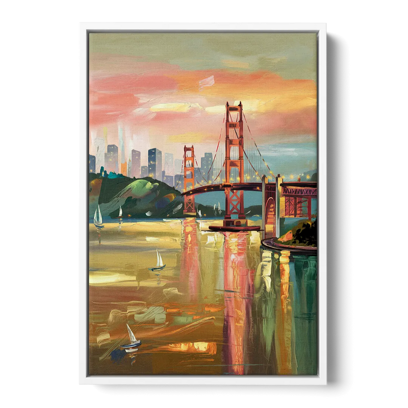 San Francisco Waterfront View Front - White Canvas Wall Art