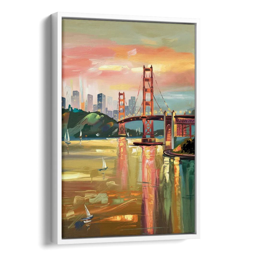 San Francisco Waterfront View Side - White Canvas Wall Art