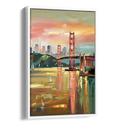 San Francisco Waterfront View Side - White Canvas Wall Art