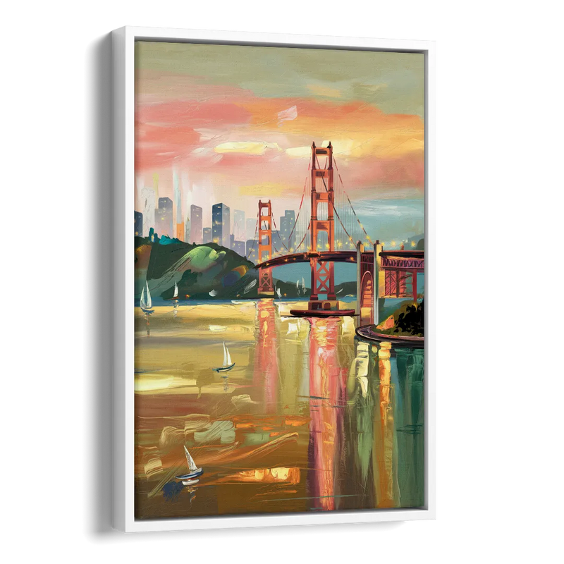 San Francisco Waterfront View Side - White Canvas Wall Art