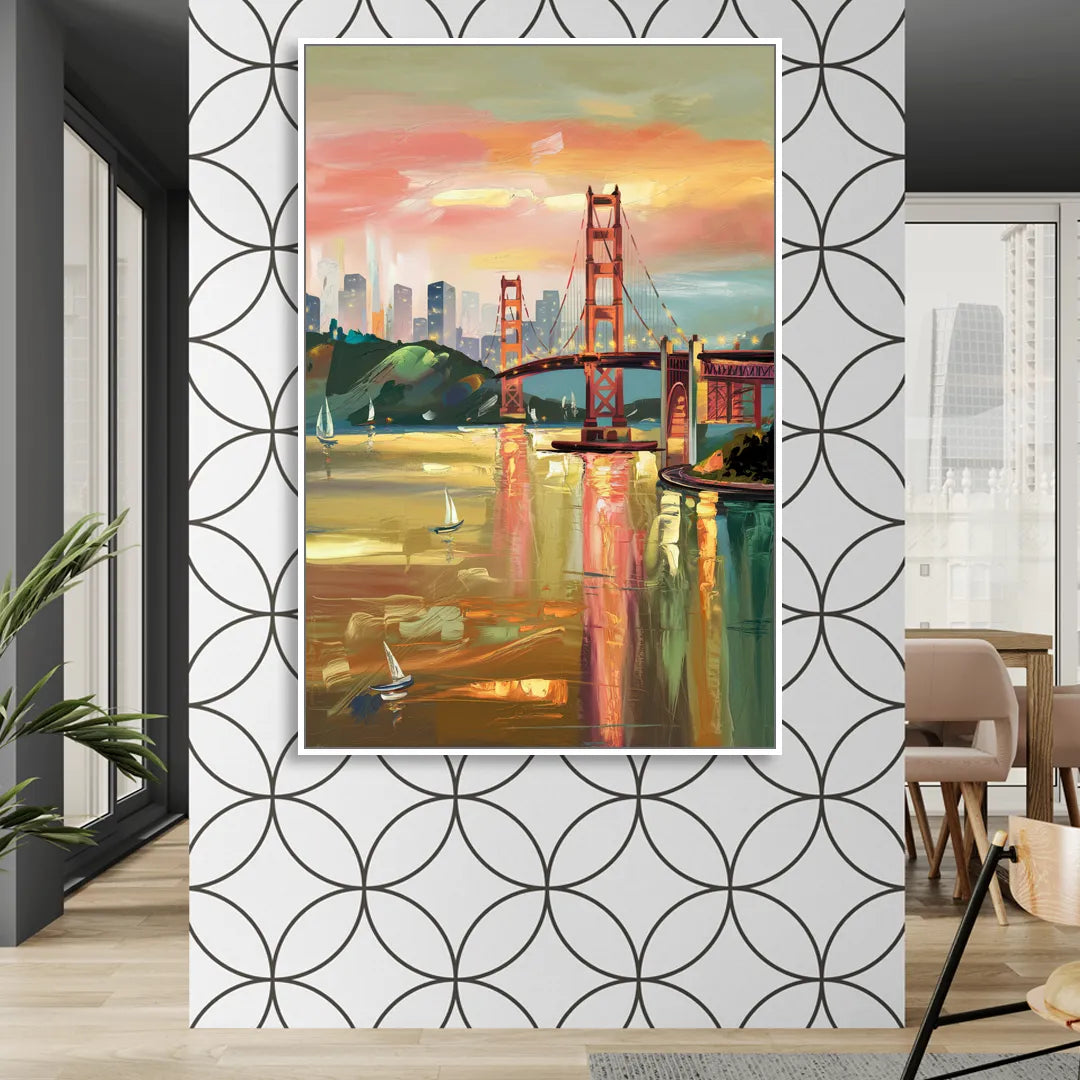 San Francisco Waterfront View Living Room - White Canvas Wall Art