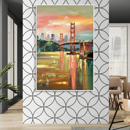 San Francisco Waterfront View Living Room - White Canvas Wall Art