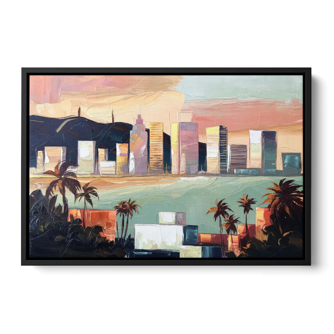 San Jose Downtown Skyline Front - Black Canvas Wall Art