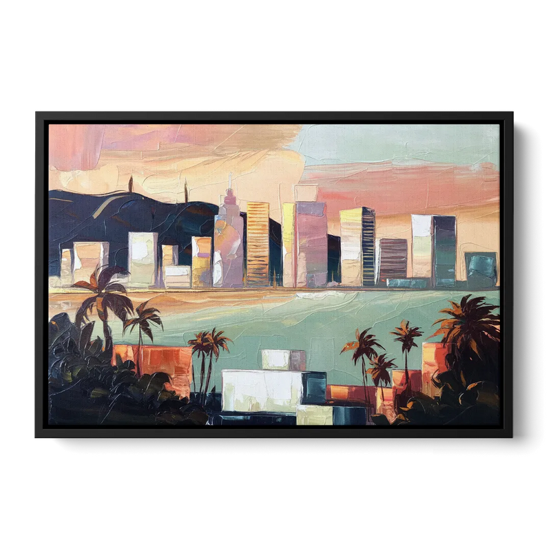 San Jose Downtown Skyline Front - Black Canvas Wall Art