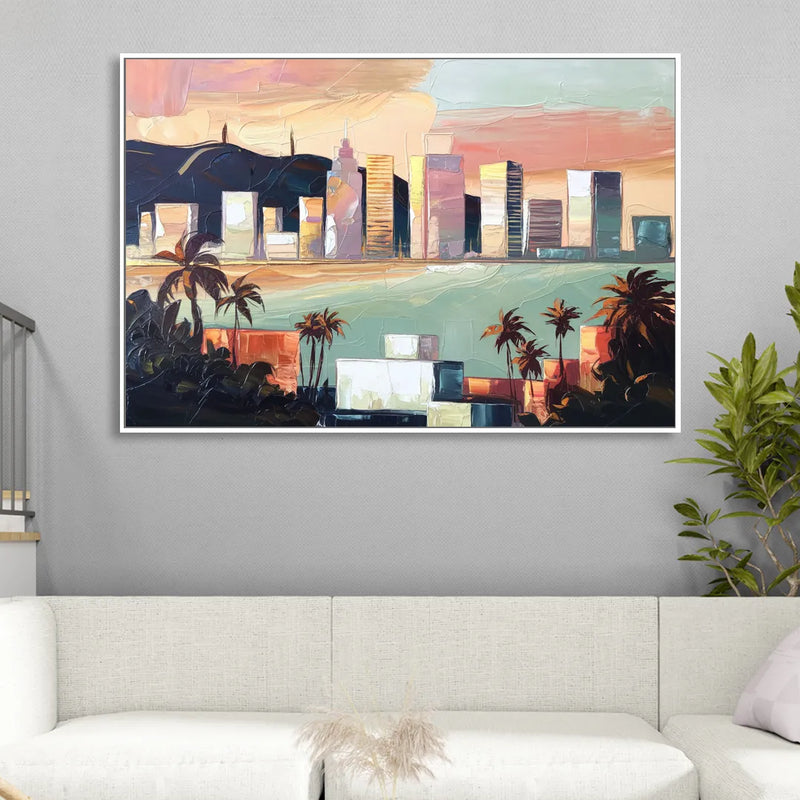 San Jose Downtown Skyline Living Room - White Canvas Wall Art