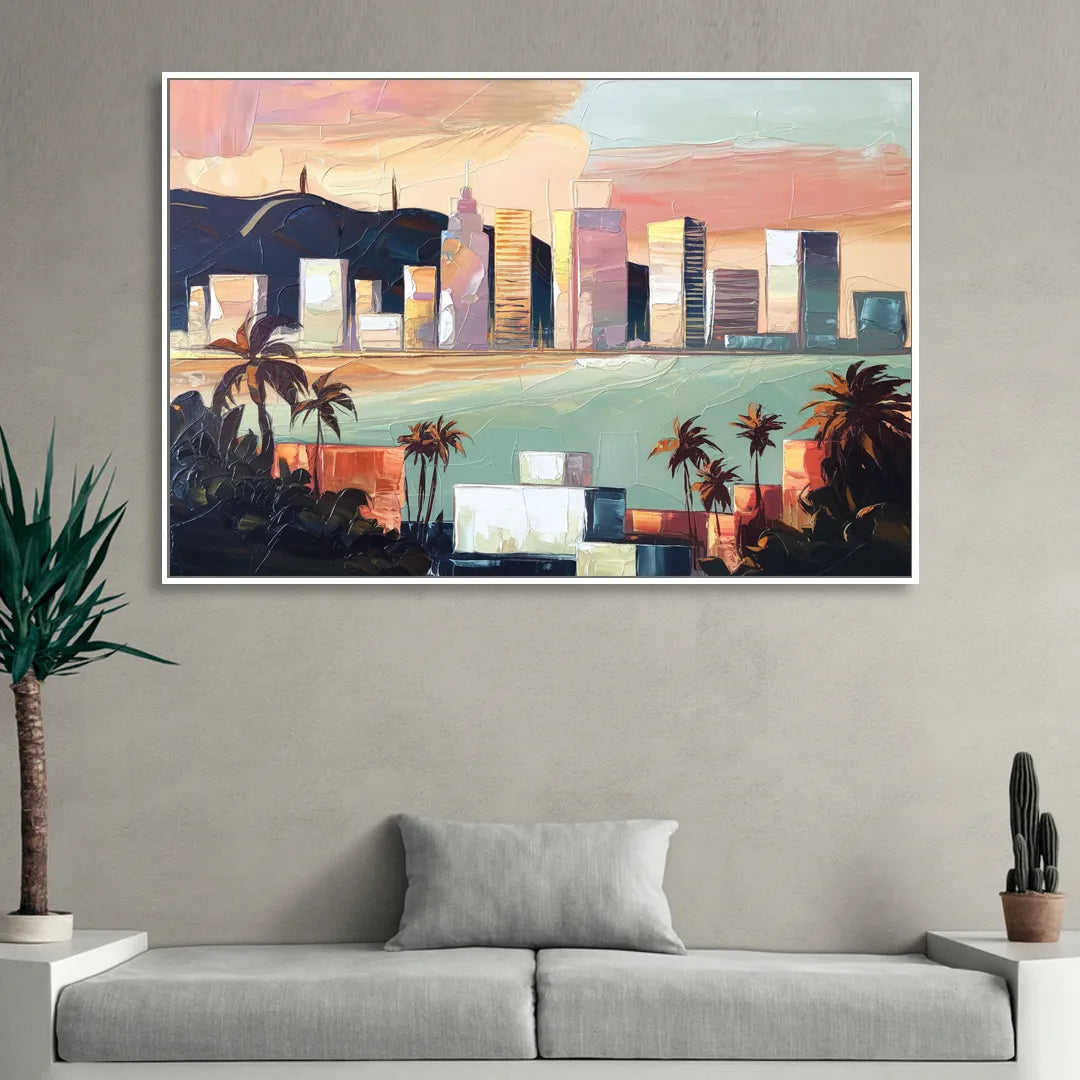San Jose Downtown Skyline Sitting Room - White Canvas Wall Art