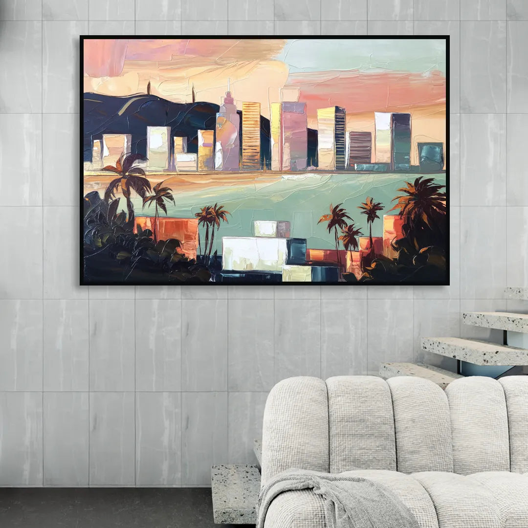 San Jose Downtown Skyline Living Room - Black Canvas Wall Art