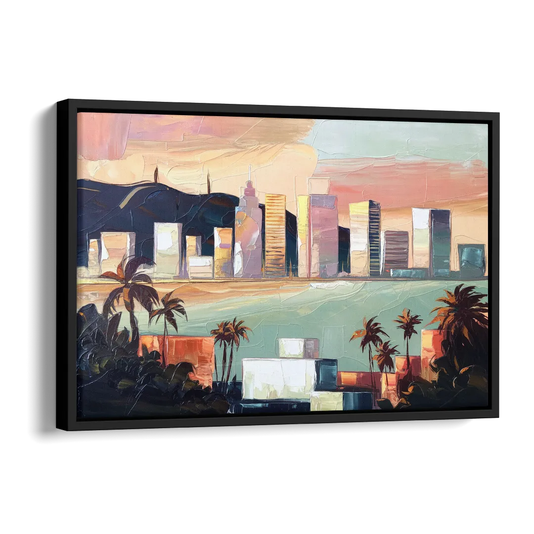 San Jose Downtown Skyline Side - Black Canvas Wall Art