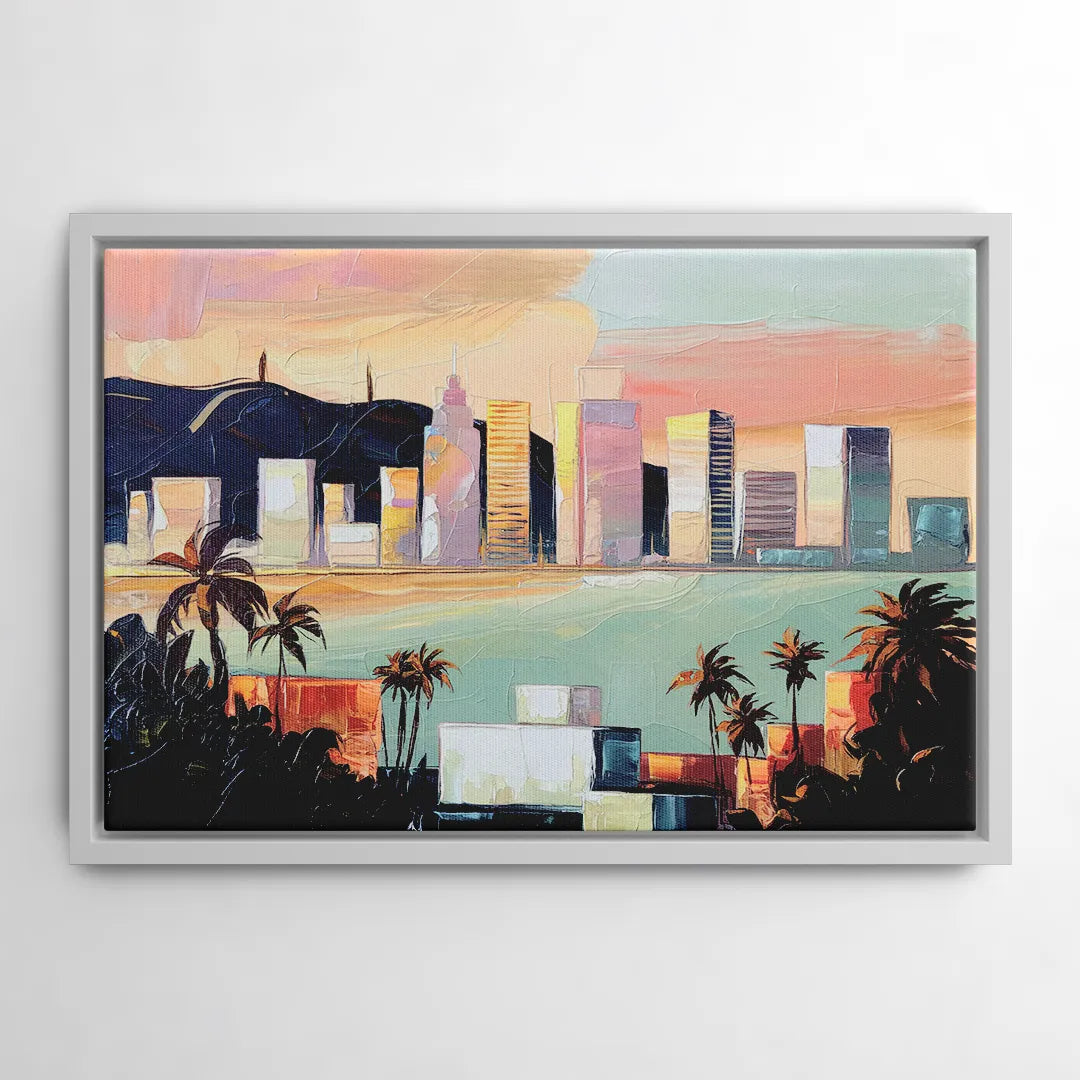 San Jose Downtown Skyline - White Frame Canvas
